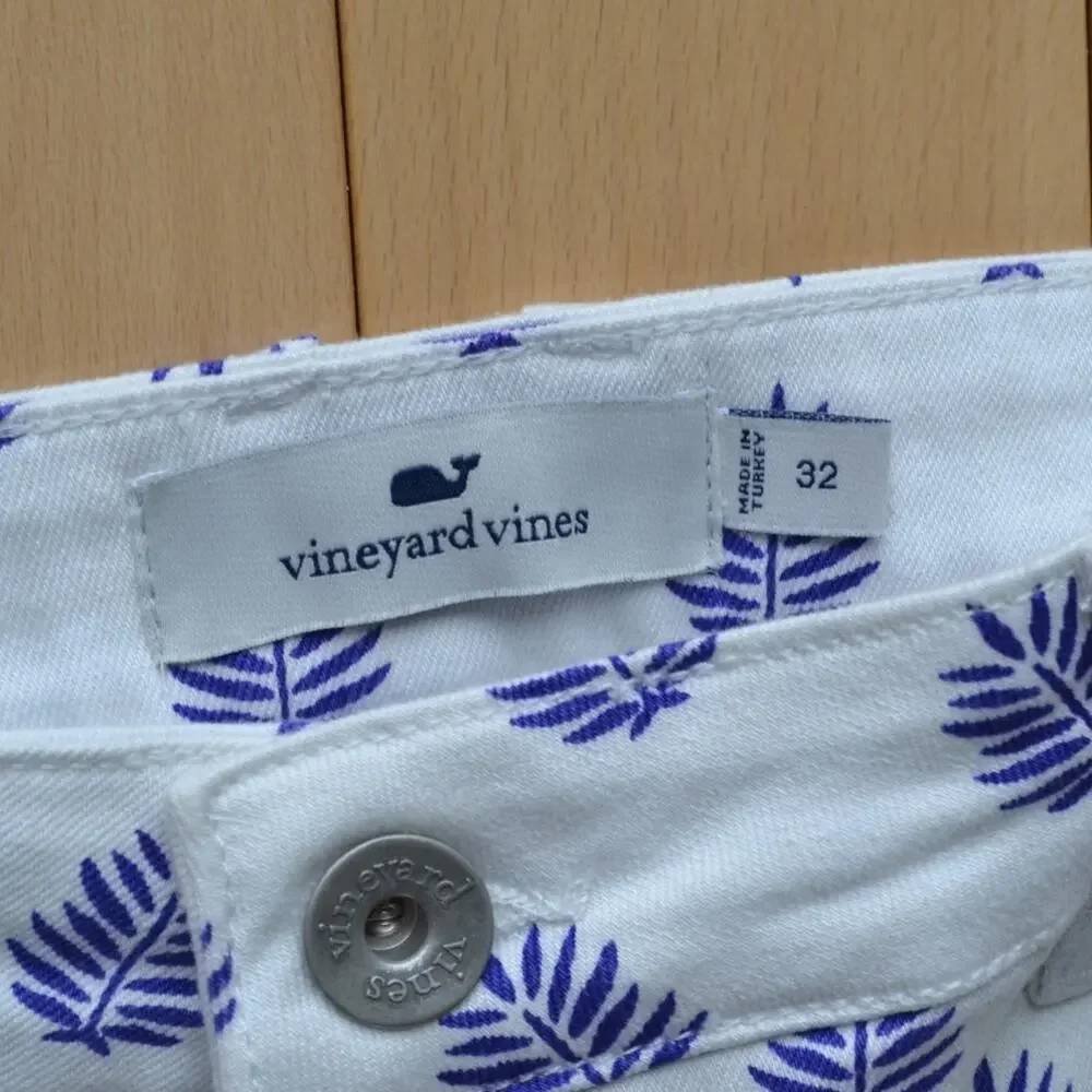 Vineyard Vines White Jeans Blue Fern Print Size 32